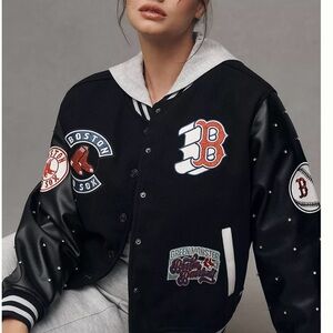 Anthropologie Black Bomber Jacket with Patches